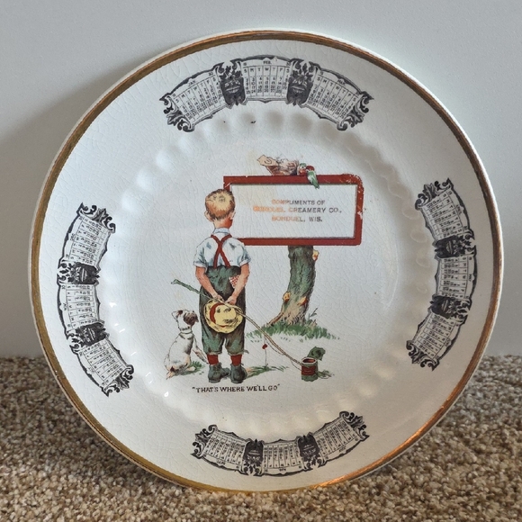Other - Vintage Porcelain Advertising Plate with Gold Trim - 1930